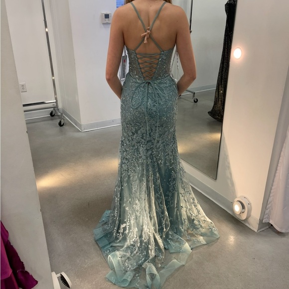 Haute Ellie Green Sequin Slit Gown for Prom - Picture 2 of 2